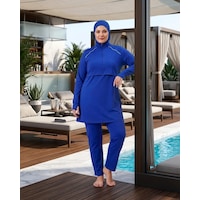 Pierre Cardin Büyük Beden Dik Yaka Yarım Fermuarlı Midi El Dar Paça Likralı Çift Boneli Tesettür Mayo Saks Pierre Cardin Büyük Beden Dik Yaka Yarım Fermuarlı Midi El Dar Paça Likralı Çift Boneli Tesettür Mayo Saks