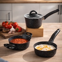 Porsima 4398 4 Parça Kaçerola Sosluk Sütlük Mini Granit Tencere Sahan Seti Siyah 14cm siyah Porsima 4398 4 Parça Kaçerola Sosluk Sütlük Mini Granit Tencere Sahan Seti Siyah 14cm siyah