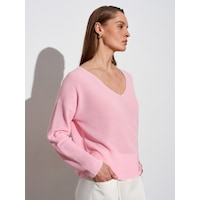 Dilvin 10869 V Yaka Dökümlü Kazak-toz Pembe Dilvin 10869 V Yaka Dökümlü Kazak-toz Pembe