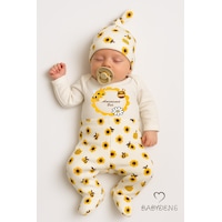 Babyden's Amcasının Balı Baskılı Yenidoğan Bebek Takımı 3 Lü Set Pamuklu Zıbın, Patikli Alt Ve Şapka Unisex Ekru Babyden's Amcasının Balı Baskılı Yenidoğan Bebek Takımı 3 Lü Set Pamuklu Zıbın, Patikli Alt Ve Şapka Unisex Ekru