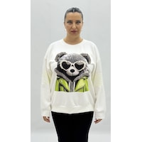 Büyük Beden Ayıcık Grafikli Taşlı İnci Detaylı Uzun Kollu Oversize Kadın Sweat Beyaz Büyük Beden Ayıcık Grafikli Taşlı İnci Detaylı Uzun Kollu Oversize Kadın Sweat Beyaz