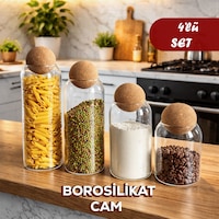 Porsima 4lü Ahşap Mantar Top Kapaklı Borosilikat Cam Kavanoz Seti Şekerlik Çerezlik Baharatlık Ve Saklama Kabı Renksiz Porsima 4lü Ahşap Mantar Top Kapaklı Borosilikat Cam Kavanoz Seti Şekerlik Çerezlik Baharatlık Ve Saklama Kabı Renksiz