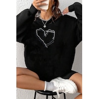 Unisex Holiday Baskılı Bisiklet Yaka Sweatshirt Siyah Unisex Holiday Baskılı Bisiklet Yaka Sweatshirt Siyah