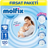 Molfix Bebek Bezi 1 Beden Yenidoğan Fırsat Paketi 120 Adet 2'li Molfix Bebek Bezi 1 Beden Yenidoğan Fırsat Paketi 120 Adet 2'li
