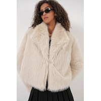 Bigdart 5186 Kruvaze Peluş Kürk Kaban - Krem Bigdart 5186 Kruvaze Peluş Kürk Kaban - Krem