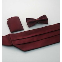 Gaffy Bordo Düz Renk Damatlık Kuşak Papyon Mendil Saten Takım Set - Kp - Bordo Gaffy Bordo Düz Renk Damatlık Kuşak Papyon Mendil Saten Takım Set - Kp - Bordo