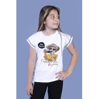 Toontoy Kids Toontoy Kız Çocuk Şerit Detaylı Baskılı Tişört Beyaz Toontoy Kids Toontoy Kız Çocuk Şerit Detaylı Baskılı Tişört Beyaz