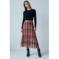 Madmext Kahverengi Kareli Şifon Kadın Etek Mg2678 Kahverengi Madmext Kahverengi Kareli Şifon Kadın Etek Mg2678 Kahverengi