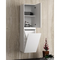 Banyo Boy Dolabı Çamaşır Sepetli 130 Cm Parlak Beyaz