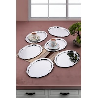 6 Adet Paslanmaz Çelik Oval Dalgalı Sade Kahve Ve Sunum Tepsisi 25x20 cm 6 Adet Paslanmaz Çelik Oval Dalgalı Sade Kahve Ve Sunum Tepsisi 25x20 cm