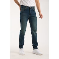 Erkek Pantolon Regular Fit Yeşil Tint Fermuarlı Rahat Giyim Jeans Yeşil Tint