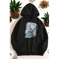 Uyguntarz Orkide Tuval Baskılı Unisex Oversize Sweatshirt siyah Uyguntarz Orkide Tuval Baskılı Unisex Oversize Sweatshirt siyah