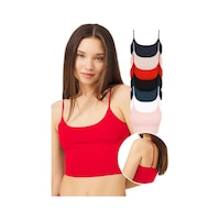 Cottonhill Ayarlanabilir İnce Askılı Lazer Kesim Crop Büstiyer 7'li Paket Renkli-1 Çok Renkli