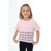 Toontoy Kids Toontoy Kız Çocuk Happy All Day Baskılı Tişört Pudra