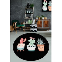 Happy Cactus Djt Siyah Çap 140X140 Cm Yıkanablir Halı Happy Cactus Djt Siyah Çap 140X140 Cm Yıkanablir Halı