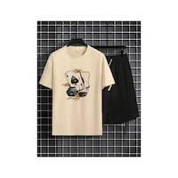 Medinenur Zar Baskılı T-shirt Short Bol Paça Rahat Kalıp Siyah Alt Siyah Üst Short Takım Bej Medinenur Zar Baskılı T-shirt Short Bol Paça Rahat Kalıp Siyah Alt Siyah Üst Short Takım Bej