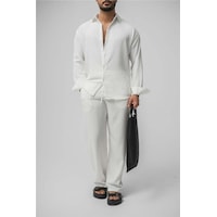 Erkek Oversize Rahat Kalıp Gömlek-pantolon Alt-üst Takım Beyaz Erkek Oversize Rahat Kalıp Gömlek-pantolon Alt-üst Takım Beyaz