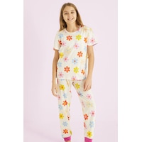 Siyah İnci Kız Çocuk %100 Pamuk Çiçek Baskılı Bisiklet Yaka Pijama Takım25110054 Ekru Siyah İnci Kız Çocuk %100 Pamuk Çiçek Baskılı Bisiklet Yaka Pijama Takım25110054 Ekru