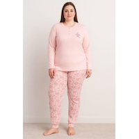 Pemilo Kadın 0330 Büyük Beden Raporlu Pijama Takımı Pembe Pembe Pemilo Kadın 0330 Büyük Beden Raporlu Pijama Takımı Pembe Pembe