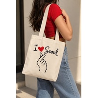 Lunora Collection I Love Seoul Baskılı Körüklü Kanvas Bez Çanta Açık Ten Lunora Collection I Love Seoul Baskılı Körüklü Kanvas Bez Çanta Açık Ten