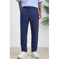Tarz Cool Erkek Yazlık Keten Karışımı Relaxed Pantolon Lacivert Tarz Cool Erkek Yazlık Keten Karışımı Relaxed Pantolon Lacivert