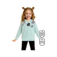 Kız Çocuk Çiçek Desenli Triko Mint Uzun Kollu Sweatshirt 4-10 Yaş Kız Çocuk Çiçek Desenli Triko Mint Uzun Kollu Sweatshirt 4-10 Yaş