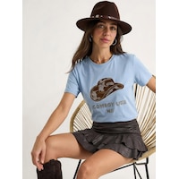 Shade Kadın Kovboy Şapka Nakışlı Boncuk İşlemeli Basic T-shirt 7581 60283950 - Bebe Mavisi Shade Kadın Kovboy Şapka Nakışlı Boncuk İşlemeli Basic T-shirt 7581 60283950 - Bebe Mavisi
