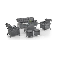 Deniz Rattan Puflu Bahçe Balkon Takımı 3+1+1 Antrasit Deniz Rattan Puflu Bahçe Balkon Takımı 3+1+1 Antrasit