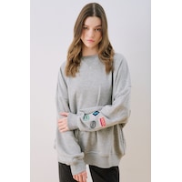 Manuka Oversıze Etiketli Sweatshırt Gri Melanj Ss26swt00003-743 Manuka Oversıze Etiketli Sweatshırt Gri Melanj Ss26swt00003-743