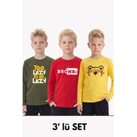 Fyk Kids 3'lü Yuvarlak Yakalı Baskı Detaylı Uzun Kollu Basic 3 Parça Erkek Çocuk Tişört Haki - Siyah - Kırmızı Fyk Kids 3'lü Yuvarlak Yakalı Baskı Detaylı Uzun Kollu Basic 3 Parça Erkek Çocuk Tişört Haki - Siyah - Kırmızı