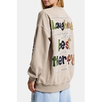 it's basic Kadın Ekru Bej W5 Oversize Baskılı %100 Koton Organik Kumaş Sweatshirt it's basic Kadın Ekru Bej W5 Oversize Baskılı %100 Koton Organik Kumaş Sweatshirt