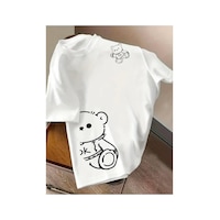 Medinenur Tedy Bear Baskılı Basic T-shirt Beyaz Medinenur Tedy Bear Baskılı Basic T-shirt Beyaz