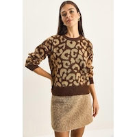 Shade Kadın Leopar Desenli Bisiklet Yaka Şardonlu Basic Triko Kazak 60285010 - Kahverengi-camel Çok renkli Shade Kadın Leopar Desenli Bisiklet Yaka Şardonlu Basic Triko Kazak 60285010 - Kahverengi-camel Çok renkli