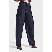 it's basic Kadın İndigo Renk Cindy 7w5-50 Skater Fit Bol Kesim İç Boy 80cm Denim Jean