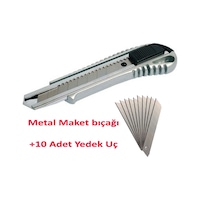 Lüks Metal Maket Bıçağı Falçata + 10 Adet Yedek Uç Büyük Boy