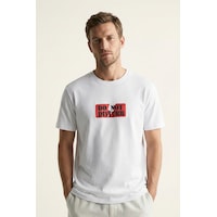 Elemge %100 Pamuk Pijama Üstü T-shirt Süprem Compact Penye Erkek Rahat Kalıp Beyaz Kısa Kol Do Not Disturb