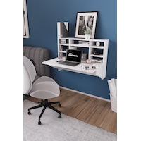 Df01104cm Duvara Monte Katlanır Çalışma Masası Raflı Duvar Masası, Minimal Tasarım Beyaz Df01104cm Duvara Monte Katlanır Çalışma Masası Raflı Duvar Masası, Minimal Tasarım Beyaz