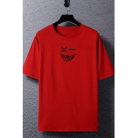 Unisex Cartoon Graphic Baskılı T-shirt Kırmızı Unisex Cartoon Graphic Baskılı T-shirt Kırmızı