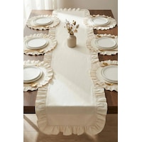 Morlay 7 Parça Fırfırlı Sofra Sunum Seti 6 Adet Amerikan Servisi Supla + 1 Adet Fırfırlı Runner - 40x110 Cm Beyaz Morlay 7 Parça Fırfırlı Sofra Sunum Seti 6 Adet Amerikan Servisi Supla + 1 Adet Fırfırlı Runner - 40x110 Cm Beyaz