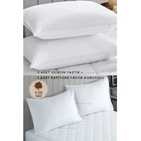 2 Adet Silikon Yastık - 2 Adet %100 Pamuk Yastık Koruyucu 50x70cm Beyaz 2 Adet Silikon Yastık - 2 Adet %100 Pamuk Yastık Koruyucu 50x70cm Beyaz
