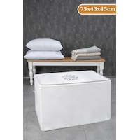 Flosoft Yorgan Yastık Saklama Hurcu, İpli Baskılı Çok Amaçlı Sandık Tipi Hurç 75x45x45 Cm Flosoft Yorgan Yastık Saklama Hurcu, İpli Baskılı Çok Amaçlı Sandık Tipi Hurç 75x45x45 Cm
