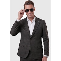 Deepsea Füme Kare Desenli Slim Fit Erkek Takım Elbise Çift Düğme Çift Yırtmaç 2 Li Takım 2601812 Deepsea Füme Kare Desenli Slim Fit Erkek Takım Elbise Çift Düğme Çift Yırtmaç 2 Li Takım 2601812
