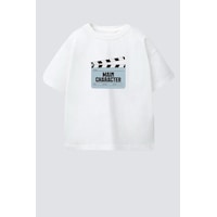 Monila Unisex Çocuk Pamuklu Bisiklet Yaka Baskılı T-shirt Mavi - Beyaz Monila Unisex Çocuk Pamuklu Bisiklet Yaka Baskılı T-shirt Mavi - Beyaz
