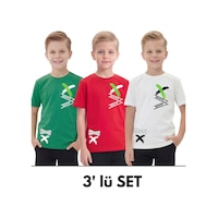 Fyk Kids 3'lü White Yazı Baskılı Yuvarlak Yaka Kısa Kollu Erkek Çocuk Yazlık Tişört Yeşil - Kırmızı Fyk Kids 3'lü White Yazı Baskılı Yuvarlak Yaka Kısa Kollu Erkek Çocuk Yazlık Tişört Yeşil - Kırmızı