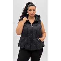 Büyük Beden Kapüşonlu Kapitone Oversize Kadın Kısa Yelek Ekru Büyük Beden Kapüşonlu Kapitone Oversize Kadın Kısa Yelek Ekru