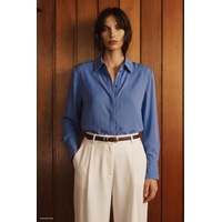 Sateen Çizgi Desenli Gömlek - İndigo-137883 Sateen Çizgi Desenli Gömlek - İndigo-137883