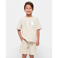 Uyguntarz Çocuk Miami Baskılı Pamuklu Tshirt Bej Uyguntarz Çocuk Miami Baskılı Pamuklu Tshirt Bej
