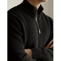 Tarz Cool Erkek Dik Yaka Fermuarlı Slim Fit Triko Hırka Taş Tarz Cool Erkek Dik Yaka Fermuarlı Slim Fit Triko Hırka Taş