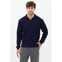Erkek Lacivert Slim Fit Uzun Kollu Polo Yaka Triko Kazak Lacivert Erkek Lacivert Slim Fit Uzun Kollu Polo Yaka Triko Kazak Lacivert