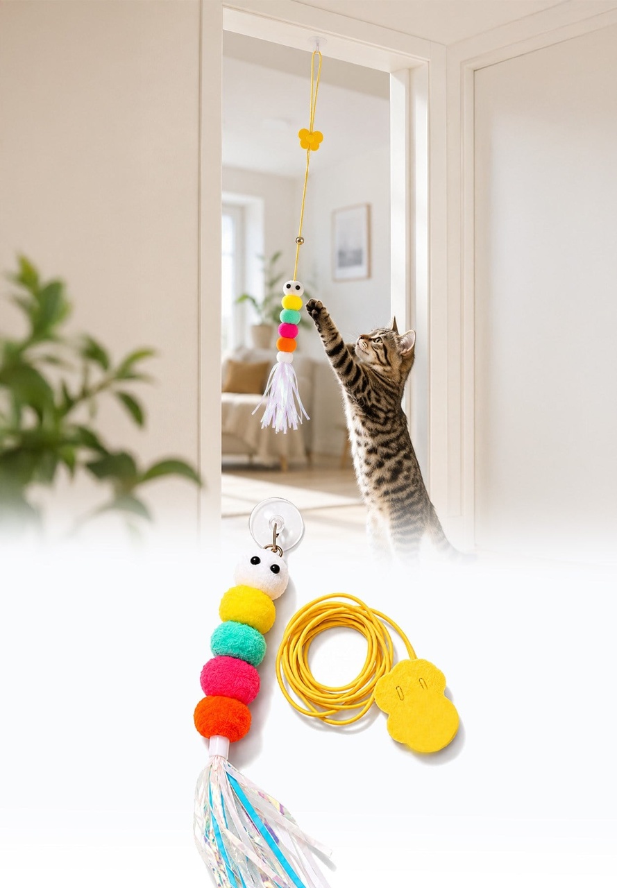 Kedi Oyuncağı Kapıya Asılan Zilli İnteraktif Kedi Oltası Vantuzlu Esnek İpli Oyuncak Kedi Oyuncağı Kapıya Asılan Zilli İnteraktif Kedi Oltası Vantuzlu Esnek İpli Oyuncak